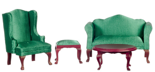 Queen Anne Living Room, Green, 4 pc.